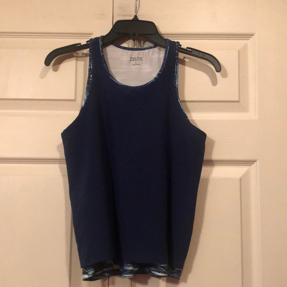 Zelo -Large 2 Layer Racerback Athletic Tank - Under-layer Blue/Green, Navy Outer